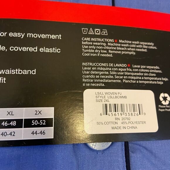 New Mens Hanes pajamas pants and shirt set Xxl blue - Picture 5 of 5